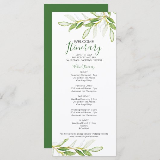 ゲスト結婚のためのグリーンリーの週末の旅程 (正面/裏面)