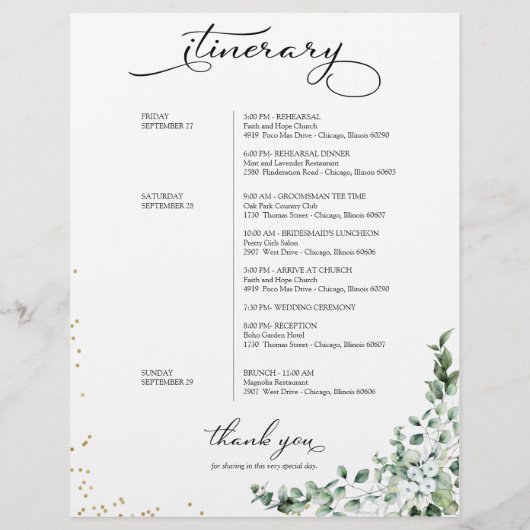 ゲスト結婚のための週末の旅程 (裏面)