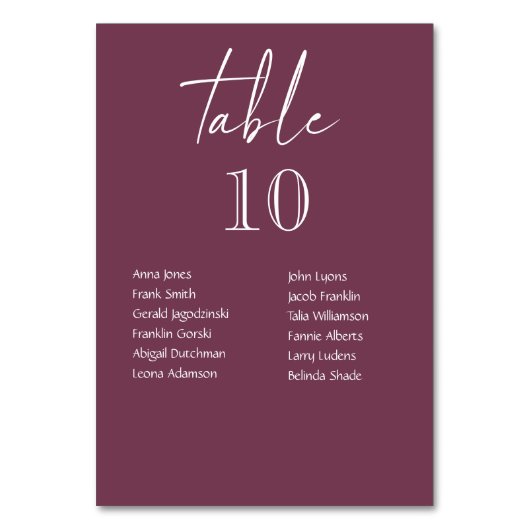 ゲスト結婚名を付けたブルゴーニュのテーブル番号 テーブルナンバー (正面)