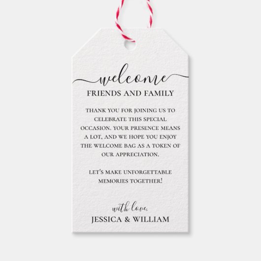 ゲスト結婚用のスエレガントクリプトへようこそバッグ ギフトタグ (正面)
