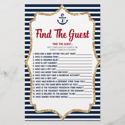ゲスト航海のの赤ちゃんシャワーゲームを見つける 便箋 (正面)