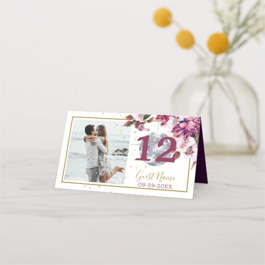 ゲスト金ゴールドディスコエレガントフォトテーブル番号 プレイスカード (正面)