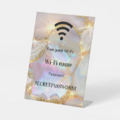 ゲスト顧客wifiネットワークパスワードベージュ金ゴールド 台座サイン (正面)