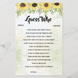 ゲス・フー 向日葵 ブライダルシャワーのゲームカード チラシ