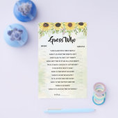 ゲス・フー 向日葵 ブライダルシャワーのゲームカード チラシ (シングル)