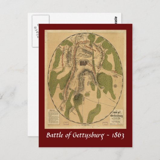ゲチスバーグの戦い地図 – 1863 ポストカード (正面/裏面)