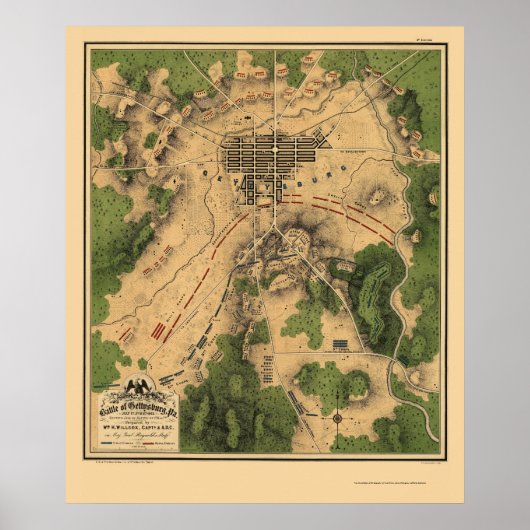 ゲチスバーグの戦い， PAパノラママップ – 1863 ポスター (正面)