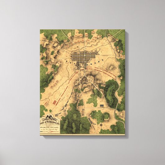 ゲチスバーグヴィンテージの地図（1863年） キャンバスプリント (正面)