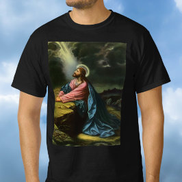 ゲッセマネの園で祈るイエス・キリストのヴィンテージ風デザイン Tシャツ