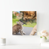 ゲッティイメージ |愛する犬と猫 スクエア壁時計 (ホーム)