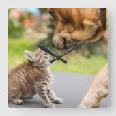 ゲッティイメージ |愛する犬と猫 スクエア壁時計 (正面)