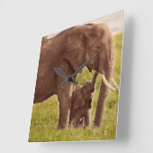 ゲッティイメージ |象とベビー スクエア壁時計 (傾斜)