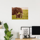 ゲッティイメージ |象とベビー ポスター (ホームオフィス)