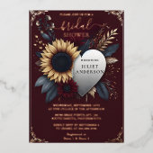 ゲットマルーン伝統的秋ブルゴーニュブライダルシャワー 箔招待状 (正面)