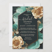 ゲットモンスターエメラルドグリーンと金ゴールドブライダルシャワー 招待状 (正面)
