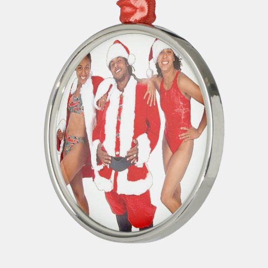 ゲットーサンタおよびフードからの彼の小妖精や小人 メタルオーナメント (左)