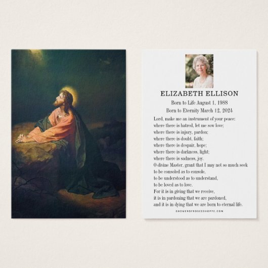 ゲツセマネのイエズガーデン葬式祈りの言葉カード (正面&裏面)