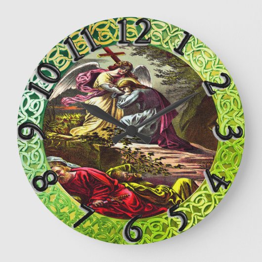 ゲツセマネの緑のフォイルの質感でイエス ラージ壁時計 (正面)