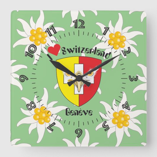 ゲネーブシュウィズSuisseスヴィツェラUhr スクエア壁時計 (正面)