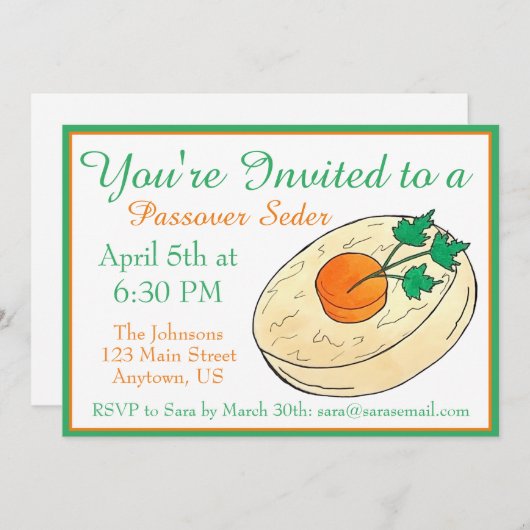 ゲフィルテ・フィッシュのユダヤ教シャバットディナー、ペサハのセダー 招待状 (正面/裏面)