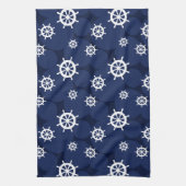 ゲラキッチン船舶車輪ネイビーブルーとホワイト キッチンタオル (縦)