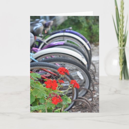 ゲラニウムと自転車のグリーティング カード (正面)