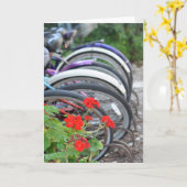 ゲラニウムと自転車のグリーティング カード (黄色い花)