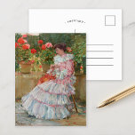 ゲラニウム | Childe Hasssam ポストカード<br><div class="desc">ゲラニウム（1888年～1889年） |アメリカの印象派の画家、チルド・ハサムによるオリジナルのアートワーク（1859年～1935年）。ピンクと白のドレスを着た女性が庭に座り、ピンクと赤の花々に囲ま鮮やかれている。デザインツールを使用してイメージのカスタム文字を追加したり、イメージをカスタマイズする。</div>