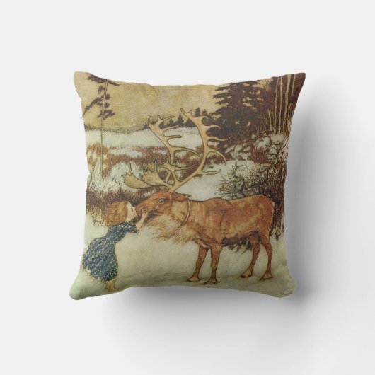 ゲルダおよびトナカイを持つヴィンテージの雪の女王 クッション (裏面)