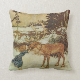 ゲルダおよびトナカイを持つヴィンテージの雪の女王 クッション