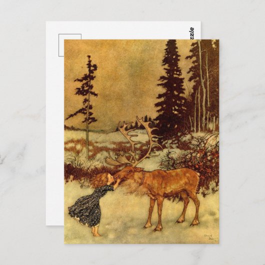 ゲルダとトナカイby Dulacヴィンテージ ポストカード (正面/裏面)