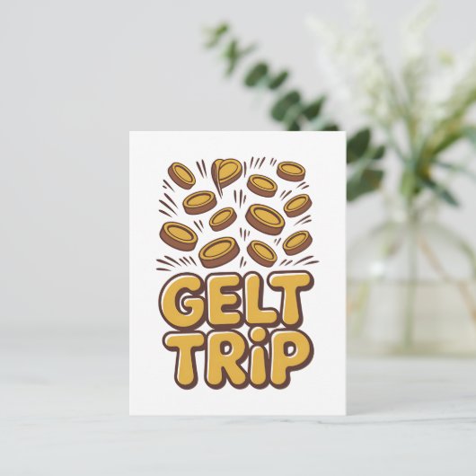 ゲルトトリップ面白いハヌカ ユダヤ人 ユダヤ語 ヘブライ文化 インビテーションポストカード (スタンド正面)