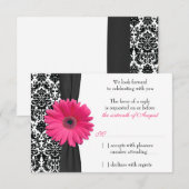 ゲルバダイシ ピンク ブラック ダマスク ウェディング RSVP 返信 (正面/裏面)