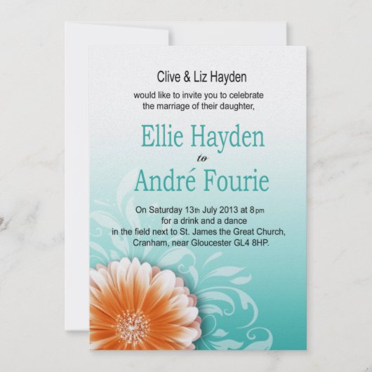 ゲルバダイジー オレンジ アクア イブニング オンリー 招待状 (正面)