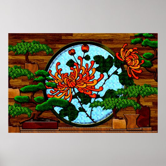 ゲルベラと盆栽（半光沢ポスター） ポスター (正面)