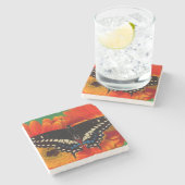 ゲルベラの花の上のクロスワローテイル ストーンコースター (横)