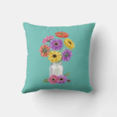 ゲルベラガーベラデイジー水の色メイスンジャースローパイ クッション (裏面)