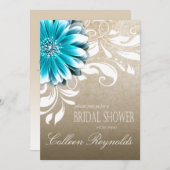 ゲルベラデイジースクロールブライダルシャワーティール(緑がかった色) 招待状 (正面/裏面)