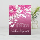 ゲルベラデイジースクロールブライダルシャワー暗い赤紫色 招待状 (スタンド正面)