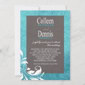 ゲルベラデイジースクロー結婚ル1のティール(緑がかった色)黒板 招待状 (裏面)