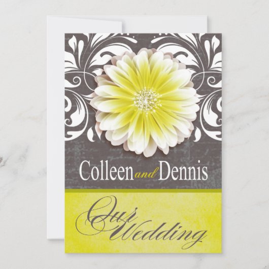 ゲルベラデイジースクロー結婚ル1の黄色い黒板 招待状 (正面)
