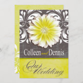 ゲルベラデイジースクロー結婚ル1の黄色い黒板 招待状 (正面/裏面)