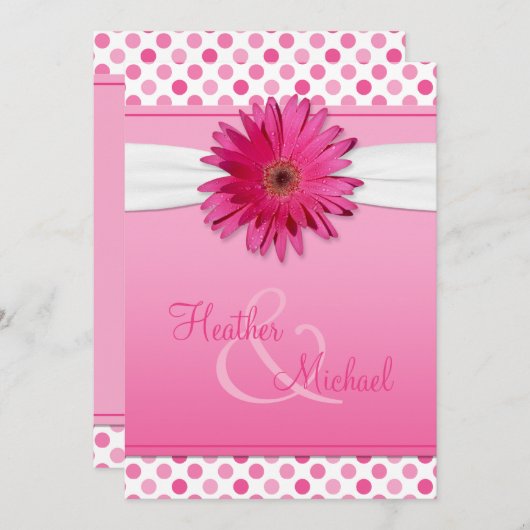 ゲルベラデイジーピンク水玉模様結婚式招待状 招待状 (正面/裏面)