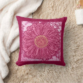 ゲルベラデイジーブロックプリントマルーン&パステルピンク クッション (ブランケット)