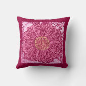 ゲルベラデイジーブロックプリントマルーン&パステルピンク クッション (裏面)