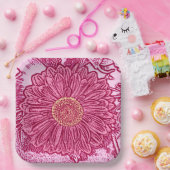 ゲルベラデイジーブロックプリントマルーン&パステルピンク ペーパープレート (パーティー)