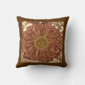 ゲルベラデイジーブロックプリント、チョコレートブラウンとタン クッション (裏面)