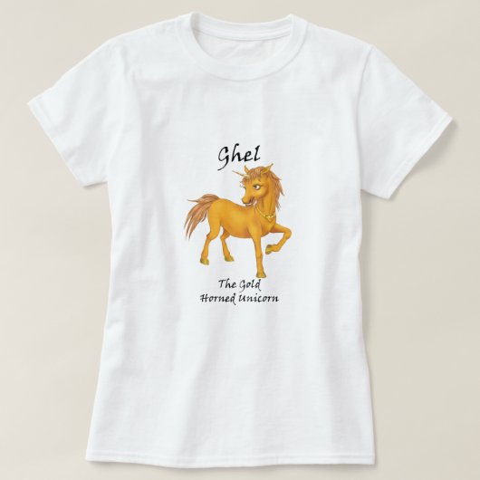 ゲル金ゴールド角のユニコーンTシャツ Tシャツ (デザイン正面)