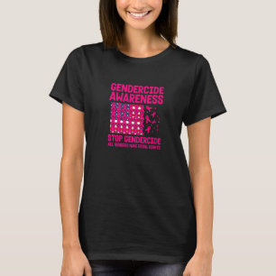 ゲンダーチドアワのピンクのリボンを持つアメリカ国旗 Tシャツ