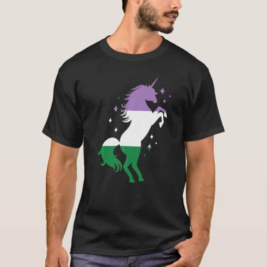 ゲンデルクエプライド国旗Unicorn Genderqueer 1 Tシャツ (正面)